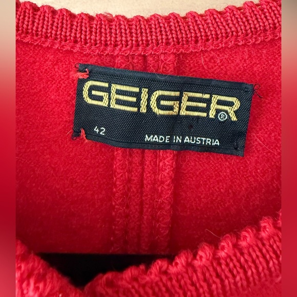 Vtg Geiger of Austria Wool Red Cardigan Jacket Puffed Sleeve S M L - Picture 2 of 15